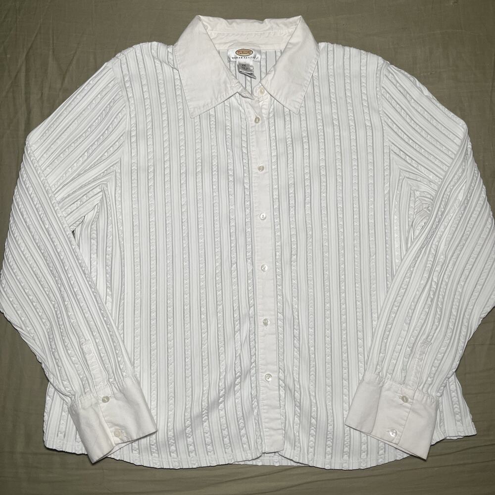 Talbots Petites Women’s 2XP Shirt Button Up White Ribbed Cable Classic Career
